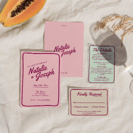 Invitación Moderno Boda caprichoso rosado retro divertido