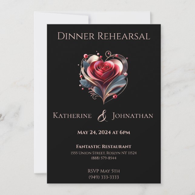 Invitación Moderno Boda Cena Ensayo-Rosa de Corazón (Anverso)