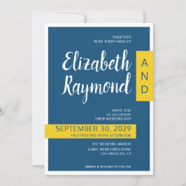 Invitación Moderno boda contemporáneo mínimo azul y amarillo