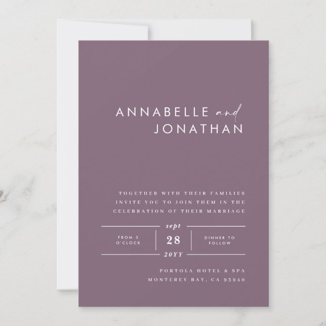 Invitación Moderno boda contemporáneo púrpura (Anverso)