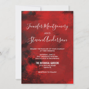 Invitación Moderno Boda de abstracto negro y rojo oscuro