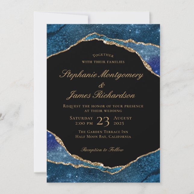 Invitación Moderno Boda de acuarela agate de Relieve metaliza (Anverso)
