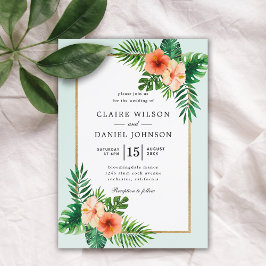Invitación Moderno Boda de acuarela tropical verde de menta
