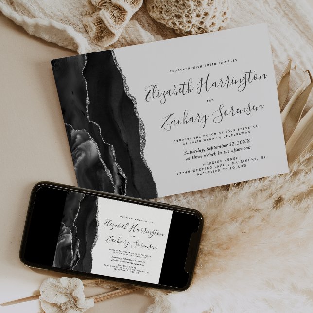 Invitación Moderno Boda de Agate Black Silver (Subido por el creador)