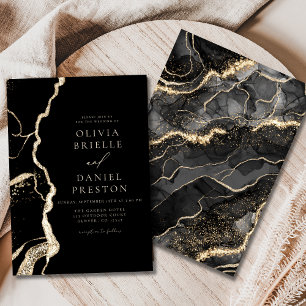 Invitación Moderno Boda de Agate de Oro Negro Elegante