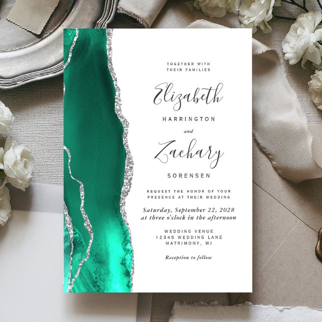 Invitación Moderno Boda de Agate de Plata Verde Seafoam (Subido por el creador)