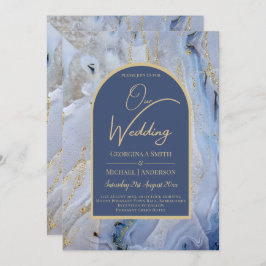 Invitación Moderno Boda de Arco de Mármol de la Agate Blue Go