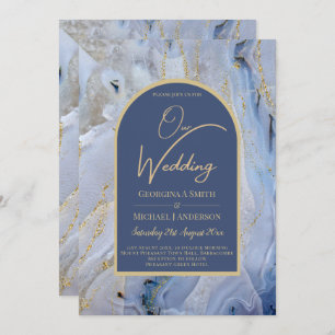 Invitación Moderno Boda de Arco de Mármol de la Agate Blue Go