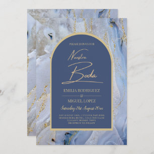 Invitación Moderno Boda de Arco de Mármol de la Agate Blue Go