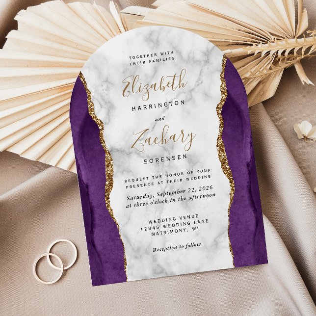 Invitación Moderno Boda de Arco de Mármol Purple Gold Agate (Subido por el creador)