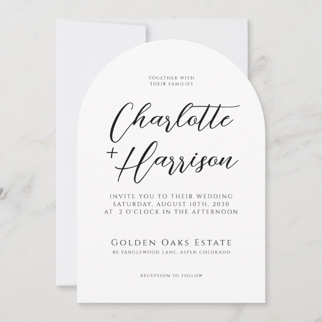 Invitación Moderno Boda de arco manuscrito Minimalista (Anverso)