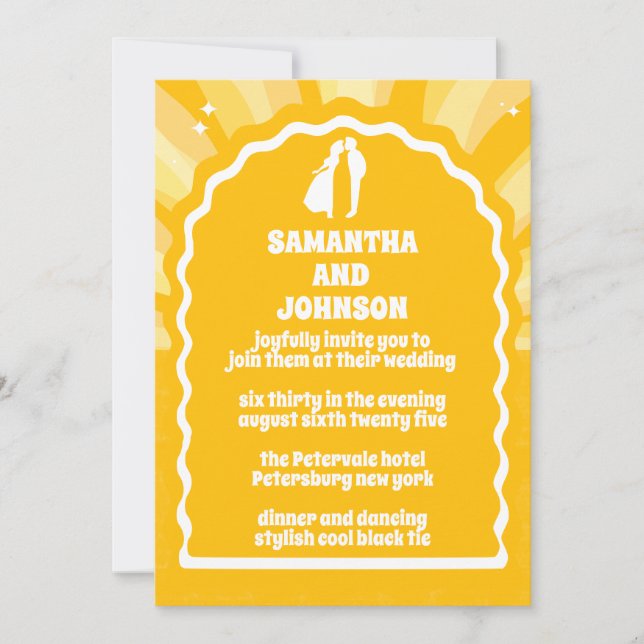 Invitación Moderno Boda de arco ondulado amarillo dorado (Anverso)