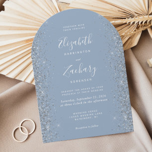 Invitación Moderno Boda de arco Purpurina de Plata Azul Dusty