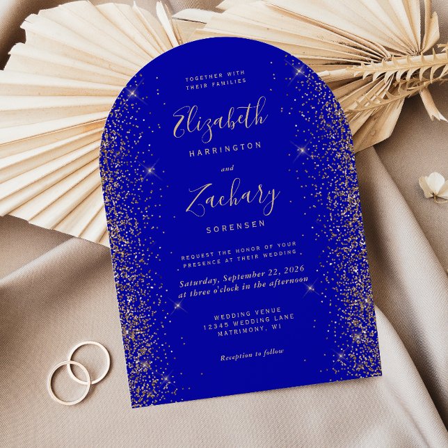 Invitación Moderno Boda de arco Purpurina Royal Gold Faux (Subido por el creador)