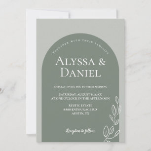 Invitación Moderno Boda de arco sencillo blanco verde sabio