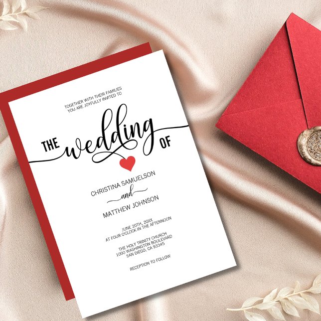 Invitación Moderno Boda de Black White & Red Heart (Subido por el creador)