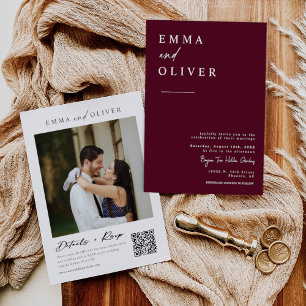 Invitación Moderno Boda de Boho de Borgoña Foto Código QR RSV