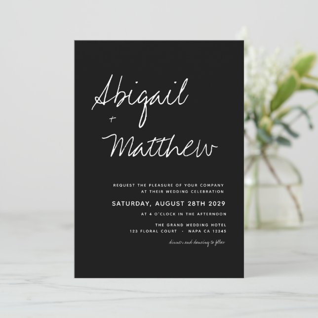Invitación Moderno Boda de Boho de escritura simple blanca y  (Anverso de pie)