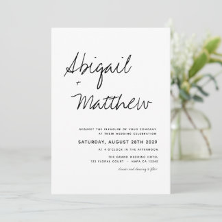 Invitación Moderno Boda de Boho de escritura simple blanca y