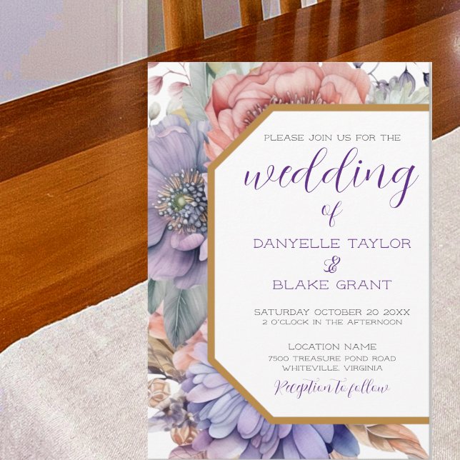 Invitación Moderno Boda de Boho Geométrico de Floral Púrpura  (Subido por el creador)