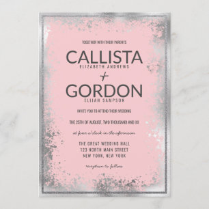 Invitación Moderno Boda de borde Purpurina rosado plateado ro