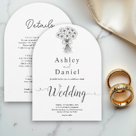 Invitación Moderno Boda de Bouquet negro y blanco