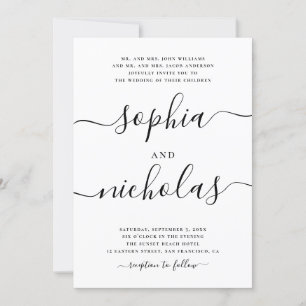 Invitación Moderno Boda de caligrafía blanca y negra - Elegan