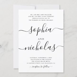 Invitación Moderno Boda de caligrafía blanca y negra - Elegan