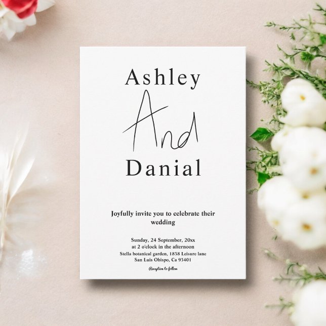 Invitación Moderno Boda de caligrafía blanca y negra simple (Subido por el creador)