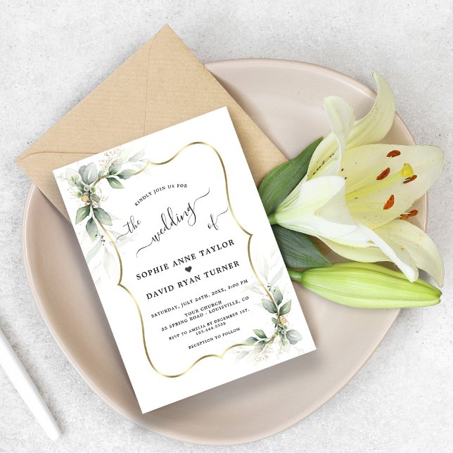 Invitación Moderno Boda de caligrafía de oro de la vegetación (Subido por el creador)