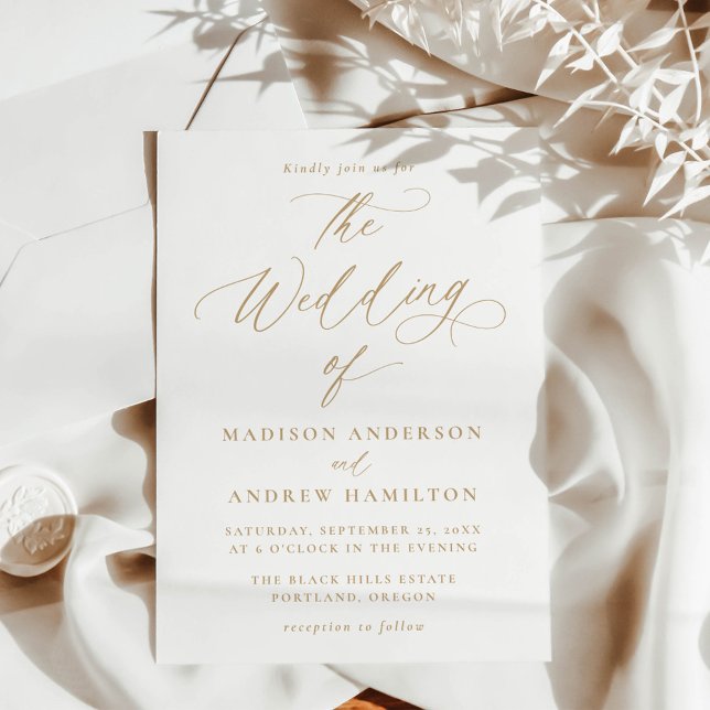 Invitación Moderno Boda de caligrafía de oro mínimo (Subido por el creador)
