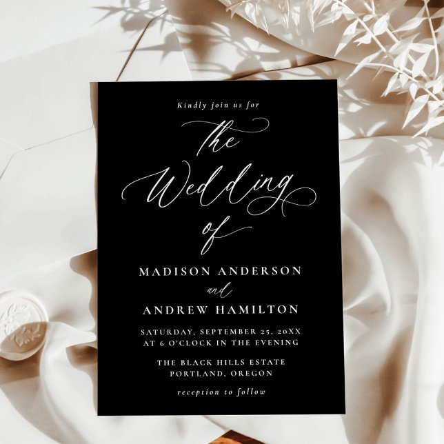 Invitación Moderno Boda de caligrafía en blanco y negro (Subido por el creador)