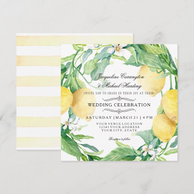 Invitación Moderno Boda de cítricos de flor floral de limón (Anverso / Reverso)