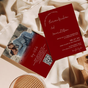 Invitación Moderno Boda de código de cimarrona simple RSVP QR