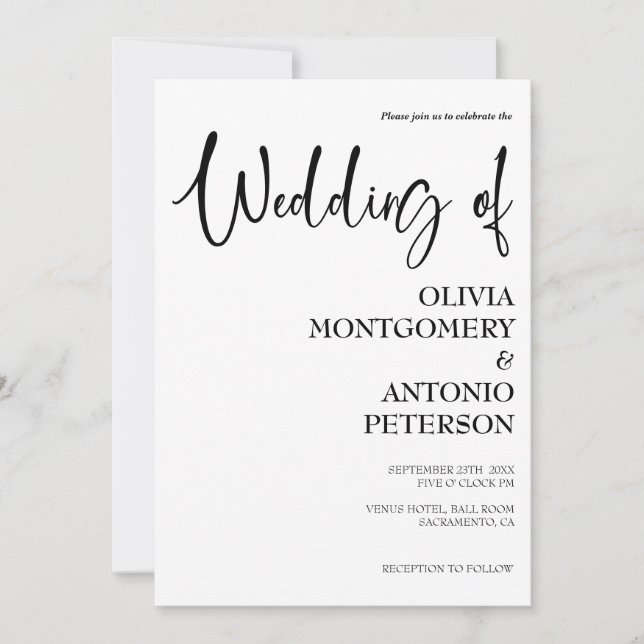 Invitación Moderno Boda de código QR blanco y negro (Anverso)