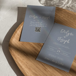Invitación Moderno Boda de código QR Boho Elegante azul turbi