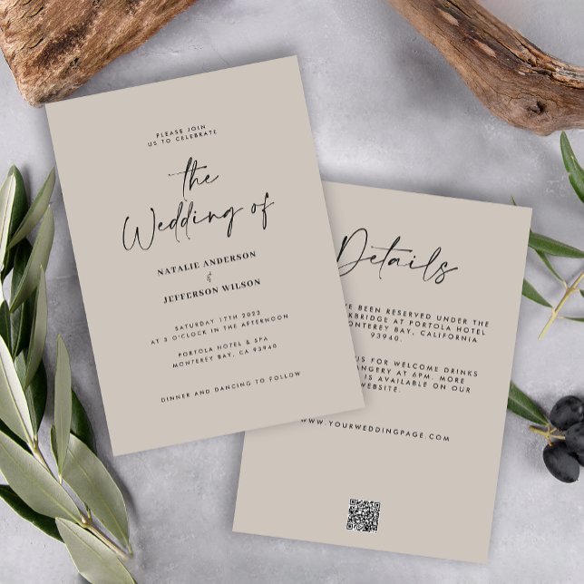 Invitación Moderno boda de código QR con detalles grises míni (Subido por el creador)