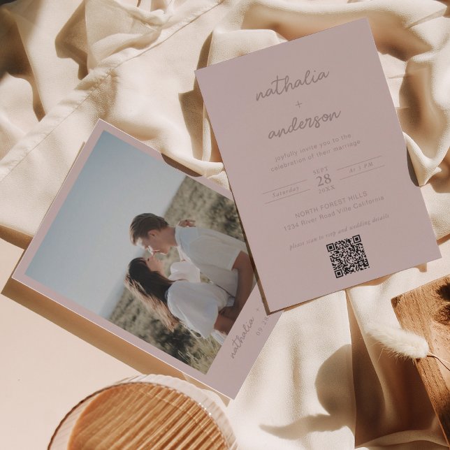 Invitación Moderno Boda de código QR con escritura simple Rub (Subido por el creador)