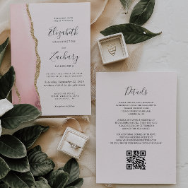 Invitación Moderno Boda de código QR de Agate Gold Rosa de Ru