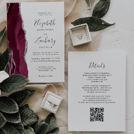 Invitación Moderno Boda de código QR del Agate de Plata Borgo