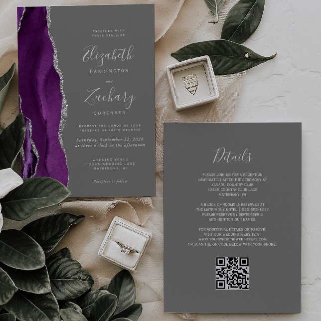 Invitación Moderno Boda de código QR Gris de Agate de Plata P (Subido por el creador)