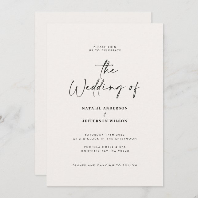 Invitación Moderno boda de código QR mínimo en blanco negro (Anverso / Reverso)