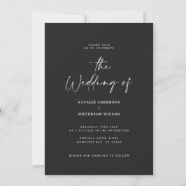 Invitación Moderno boda de código QR mínimo en blanco negro