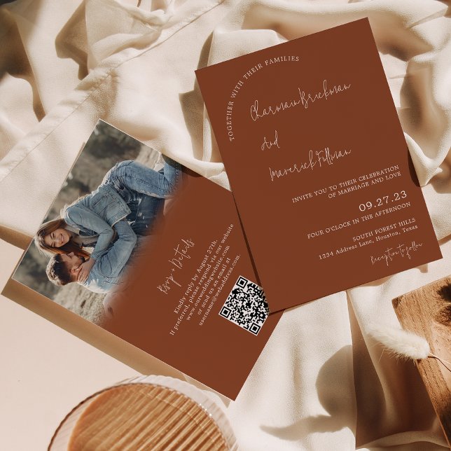 Invitación Moderno Boda de código Terracotta simple RSVP QR (Subido por el creador)
