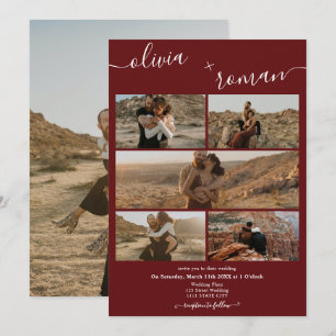 Invitación Moderno boda de collage de fotografías en burdeos 