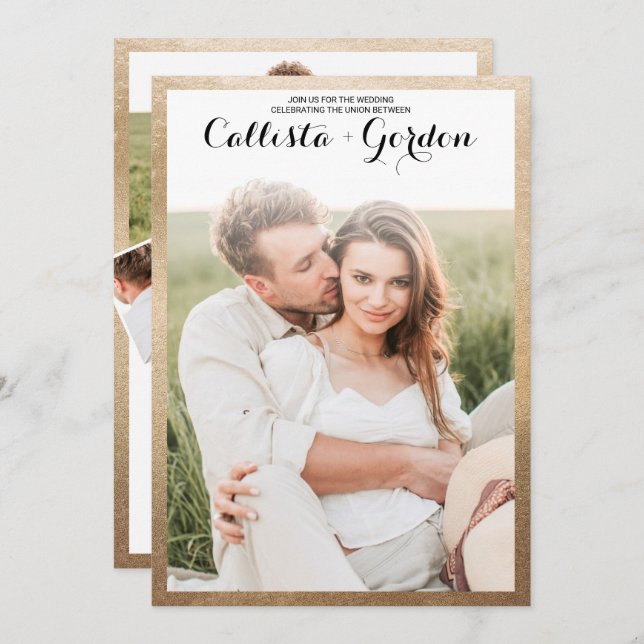 Invitación Moderno Boda de Collage de fotos simple con borde  (Anverso / Reverso)