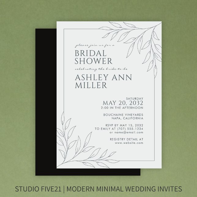 Invitación Moderno Boda de contorno de follaje negro ducha de (Subido por el creador)