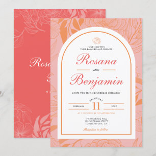 Invitación Moderno Boda de Coral Botánico Floral Elegante