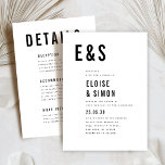 Invitación Moderno Boda de detalles de gran negrita y gran mo<br><div class="desc">Haga una declaración audaz y moderna con estos detalles minimalistas en blanco y negro sobre la invitación a la boda en la espalda, con una tipografía elegante y limpia. Perfecto para parejas contemporáneas que aprecian un diseño elegante y elegante. Esta invitación resalta sus iniciales en grandes letras serif y proporciona...</div>