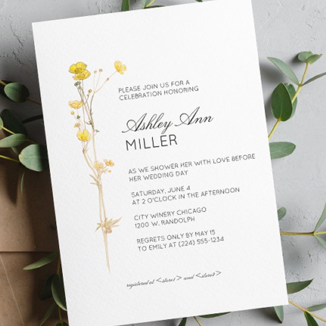 Invitación Moderno Boda de detalles florales mínimos en ducha (Subido por el creador)